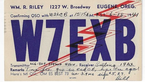 Qsl 1941 eugene oregon - 1941,