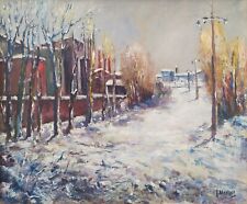 Dipinto olio originale impressionista paesaggio invernale campagna neve firmato