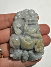 Ciondolo Amuleto Leone Guardiano Fu In Giada Verde Lavanda Intagliato 55g