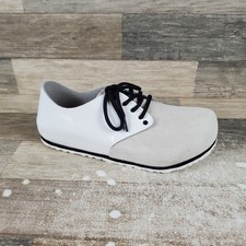 Scarpe Birkenstock Maine uomo 8 donna 10 bianche vernice pelle scamosciata scarpa da barca