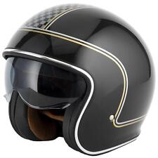 Vcan H589 Chequer Casco Moto Faccia Aperta Retro Jet Bike Scooter Bandiera Nero