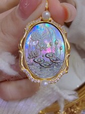 Collana stile antico cammeo ciondolo argento 925 placcato vintage Estate Jewelr282