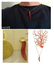 Ciondolo corno corallo Rosso con caTenina di argento 925 P in oro 18 750 da uomo