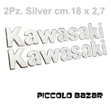 2 Adesivi Cm 18x2,7 Kawasaki SILVER scritta SERBATOIO CARENA MOTO GEL Resinati3D