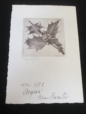 BRUNO BARATTI PESARO ACQUAFORTE ORIGINALE FIRMATA AGRIFOGLIO NATALE AUGURI C6