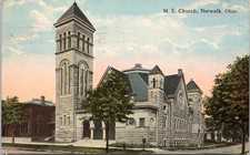 Chiesa Metodista Episcopale (ME), Norwalk Ohio - 1914 Cartolina d/b pubblicata