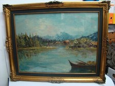 FRANCESCO ZAN - PAESAGGIO LACUSTRE ALPI OLIO SU TELA - Torino Piemonte Avigliana