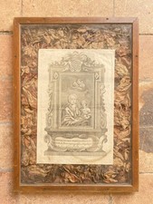 Incisione Religiosa d’epoca con contorno di foglie fiori secchi