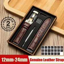 Bracelet de Montre Cuir Véritable Fermoir à Boucle Déployante Acier Inox Coffret