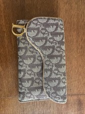 Portafoglio Christian Dior Vintage Originale In Pelle E Tessuto Con Dettagli Oro