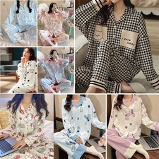Pigiama donna maniche lunghe bottoni set cartoni animati pantaloni pigiama da notte homewear