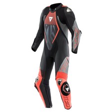 DAINESE TUTA MOTO PELLE AUDAX D-ZIP 1 PC PERFORATA NERO/ROSSO FLUO ANTRACITE