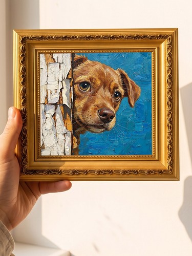 Peeking puppy ritratto dipinto - puppy,