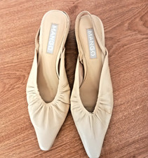 scarpe donna beige slingback,pelle 39, elegante con tacco basso rotondo di legno