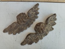 ANTICA COPPIA ANGELI ANGIOLETTI PUTTI IN LEGNO SCOLPITO A MANO FATTURA SPAGNOLA