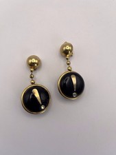 Moschino vintage! ? Orecchini Punteggiati, Smalto Nero Oro Clip-On, Firmati