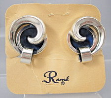 ORECCHINI FIRMATI RAME' TONO ARGENTO ANNI '50 BIGIOTTERIA AMERICANA VINTAGE