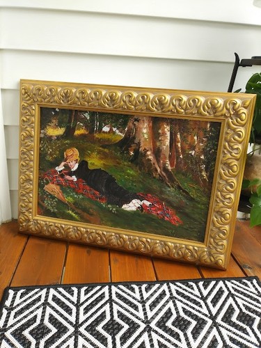 Woman reading forest - a,