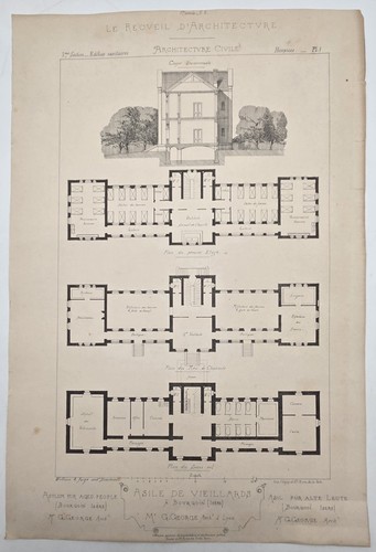 Planche gravée 1880 asile - 1880,