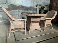 Tavolo e 4 sedie da patio circolare in rattan sbiancato ALTA QUALITÀ