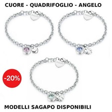 Bracciale Donna Sagapo Lucky Light Acciaio Cuore Quadrifoglio Angelo e Zircone