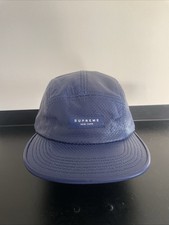 Cappellino da campeggio Supreme New York Navy in pelle traforata a 5 pannelli - raro USA