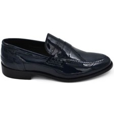 Mocassino uomo collage in vera pelle vernice blu scuro lucida classico elegante 