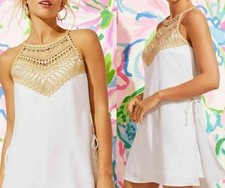 Pagliaccetto Lilly Pulitzer 6 bianco oro pizzo perla abito corto a tubino