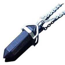 CIONDOLO ESAGONALE CON CATENA PUNTA PIETRE DURE MINERALI GOLDSTONE BLU