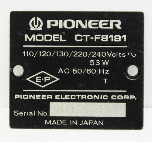 Pioneer cassette deck f9191 - deck, ct-f9191