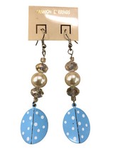 ORECCHINI PENDENTI CRISTALLO PERLA E COCCINELLA AZZURRA CM 7 GANCIO MONACHELLA