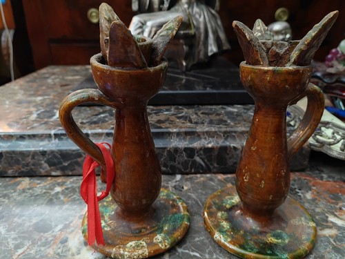 Coppia antichi porta candele - coppia,