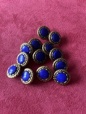 12 bottoni vintage oro blu gambo 20 mm nuovi vecchio stock plastica cucito leggero