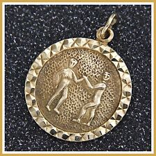 Ciondolo in ORO Giallo 9 kt 375 Segno Zodiacale Gemelli Medaglia Vintage Inglese