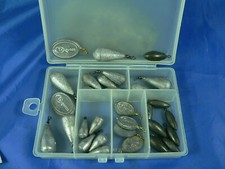 30 piombini pesca a ledgering (leggi descrizn) + box pesca barbo carpa trota PB2