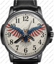 American Eagle Bandiera Aperto Ali Arte Stile Pelle Cinturino Regalo Polso Watch