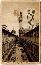 1941 Firenze - Portici degli Uffizi Palazzo Vecchio vecchi camion FP B/N VG ANIM
