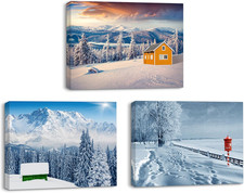3 Pezzi Quadro Su Tela Di Montagne Innevate, Paesaggio Su Tela, Stampa Su Tela, 