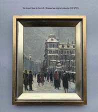 Giornata invernale a Copenaghen. Dipinto ad olio danese anni '30. Firmato - COA