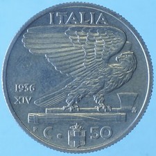VITTORIO EMANUELE III 50 CENTESIMI 1936 XIV IMPERO NICKEL MONETA NUMISMATICA