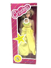 VINTAGE 80s BARBIE CLONE BAMBOLA CRISTINA PARLANTE,ABITO GIALLO# NUOVA IN BOX DM