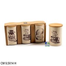 SET 3 BARATTOLI CUCINA IN LATTA BEIGE CON COPERCHIO BAMBU' ART. 17112