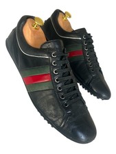 Scarpe da ginnastica uomo Gucci driver pelle nera righe web pizzo designer driver