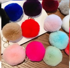 Faux Rex Pelliccia di Coniglio Palla PomPom Charm Borsa Decorazione Chiave Anello Oro Portachiavi Soffice 