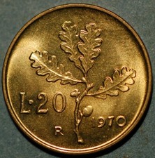 Italy 20 Lire 1970 KM# 97