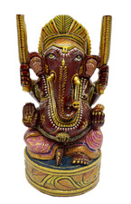 Statua Ganesha in legno 8" dipinto a mano goffratura elefante Ganapathi dio regalo