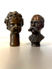 COPPIA PICCOLA SCULTURA BRONZO TESTA BIMBA VOLTO MASCHILE MANIGLIA POMOLO PATINA