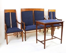 Salottino Liberty in legno di faggio e velluto blu - epoca: 1900 (set 4 pezzi)