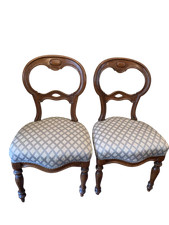 2 antiche sedie poltroncine in noce epoca Luigi Filippo 1870 tessuto azzurro