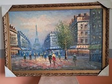 QUADRO PARIGI- DIPINTO A MANO - OLIO SU su tela - cornice oro 68X98 cm